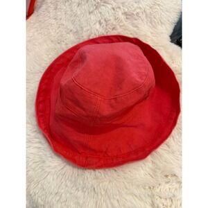 Scala Collezione Red Cotton Linen Bucket Sun Hat with Adjustable Drawstring